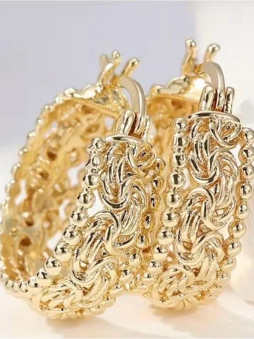 Classic Gold-Tone Braided Hoop Earrings-Hollow out Filigree